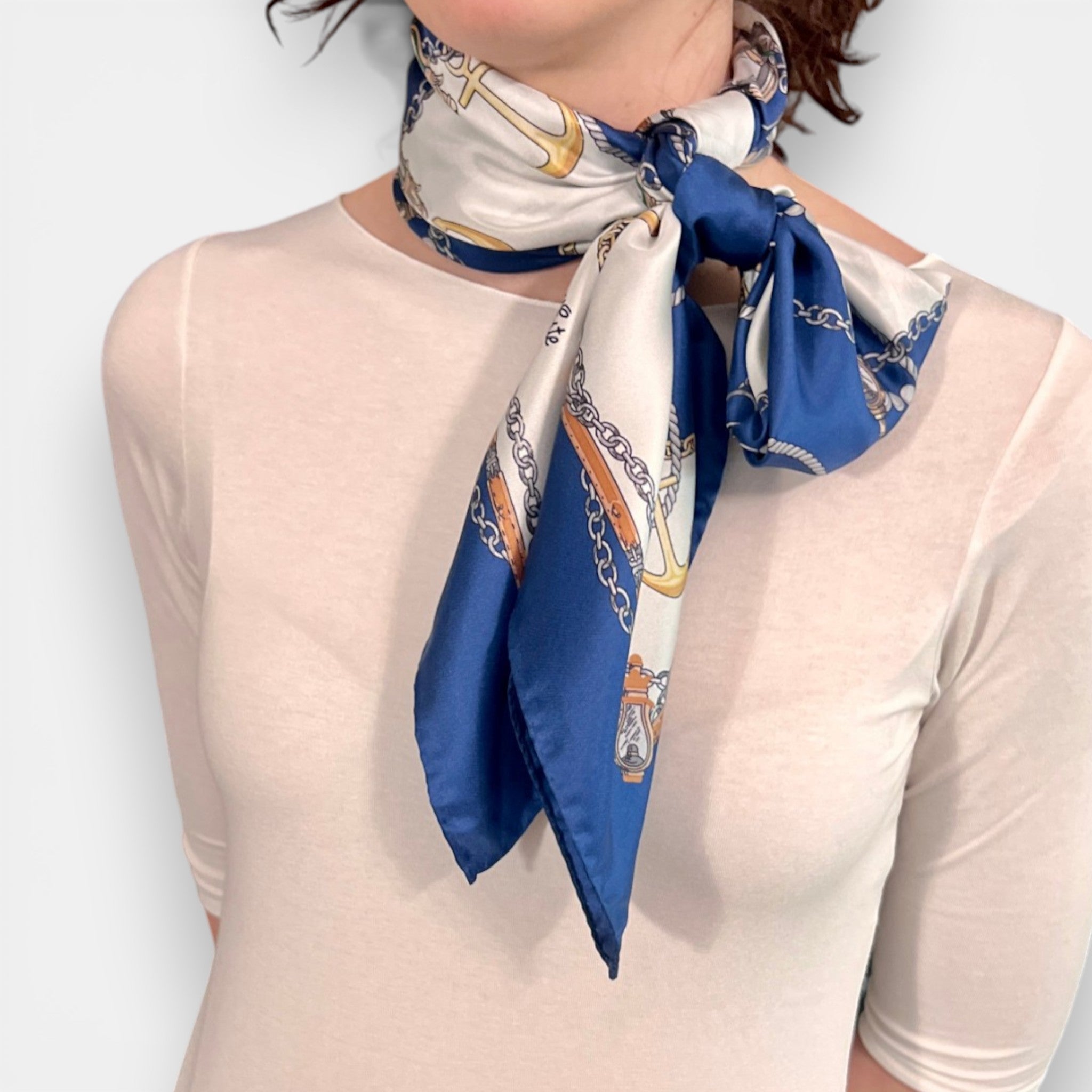 Foulard in Twill di Pura Seta Motivo Nautico 90x90 cm