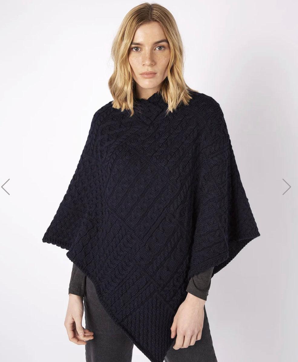 Poncho-blu patchwork-lana-Irlandese