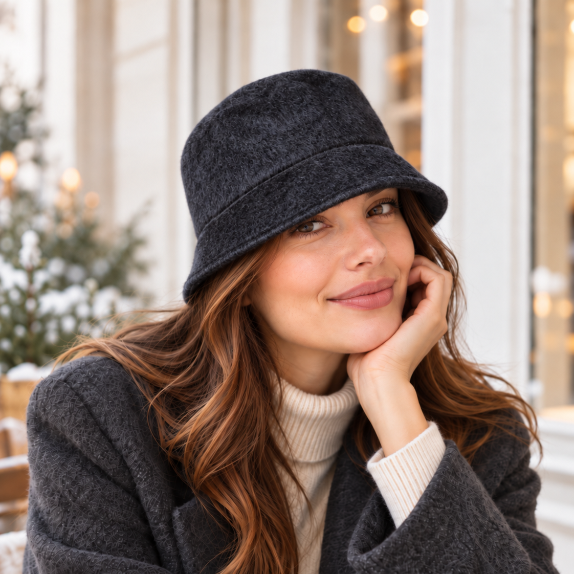 Cappello Bucket Donna In Tessuto Morbido Effetto Pelliccia