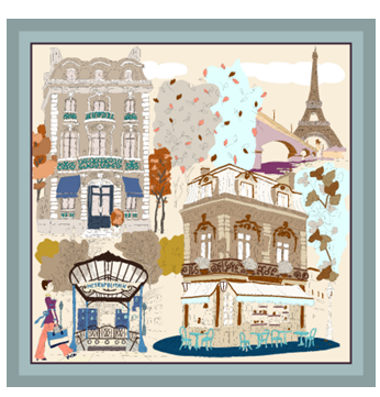 Foulard 90x90 In Twill Di Seta Azzurro e Beige