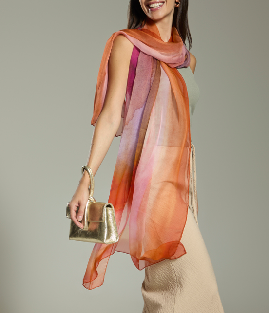 Sciarpa Leggera Estiva In Mussola di Pura Seta Di Gelso Multicolor Sfumato 80x200 cm
