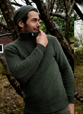 Maglione Uomo In Pura lana Aran Con Zip Neck