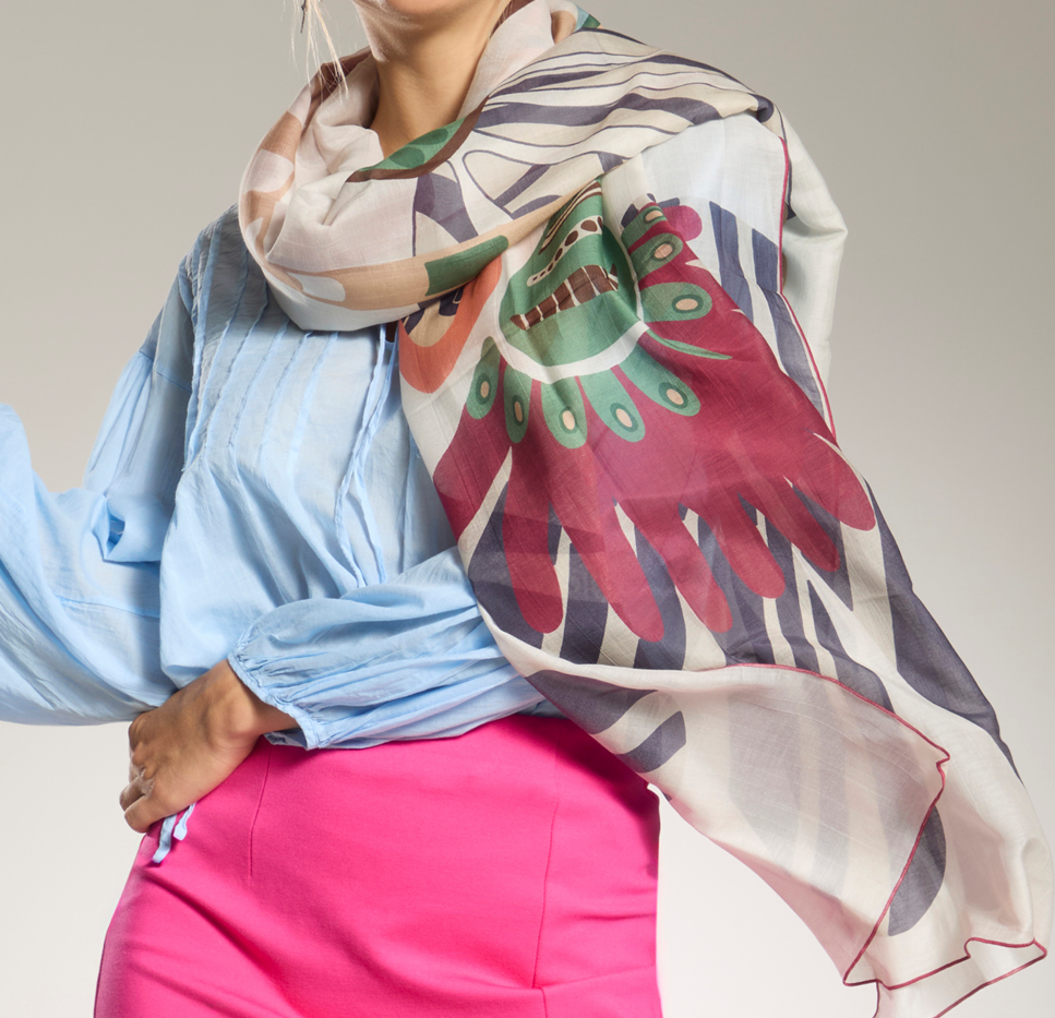 Sciarpa Estiva Donna 65x200 cm In Cotone E Seta