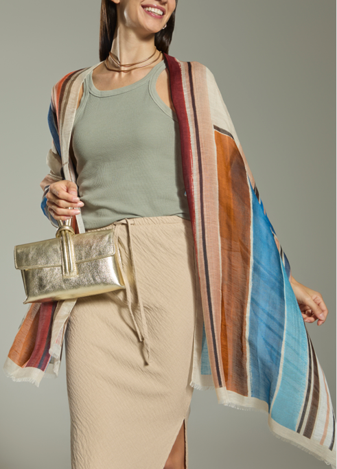 Sciarpa Unisex Estiva In Modal Lino e seta Righe verticali 70x200 cm