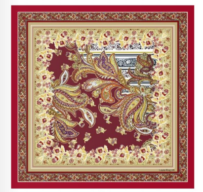 Foulard in Twill di Pura Seta Motivo Paisley Rosso Scuro 90x90 cm - Cappelleria Bacca