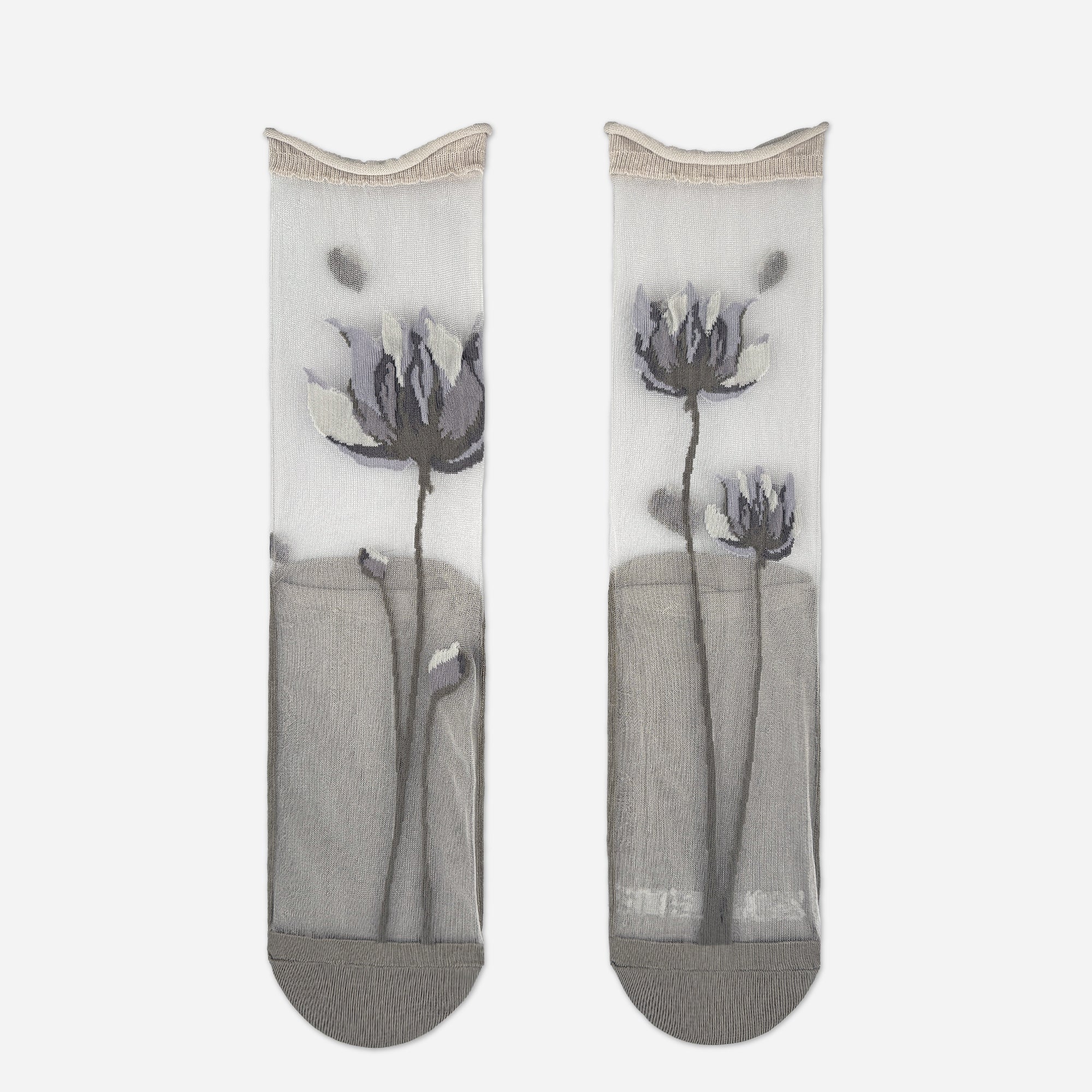 Calzini Da Donna Spaiati In Tulle e Cotone Grey Bloom - Cappelleria Bacca