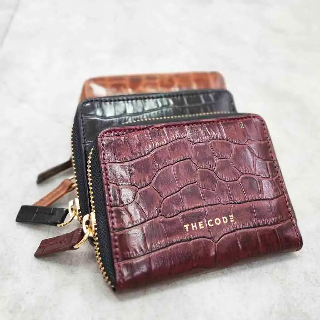 Portafoglio/Portacarte In Vera Pelle Stampa Cocco