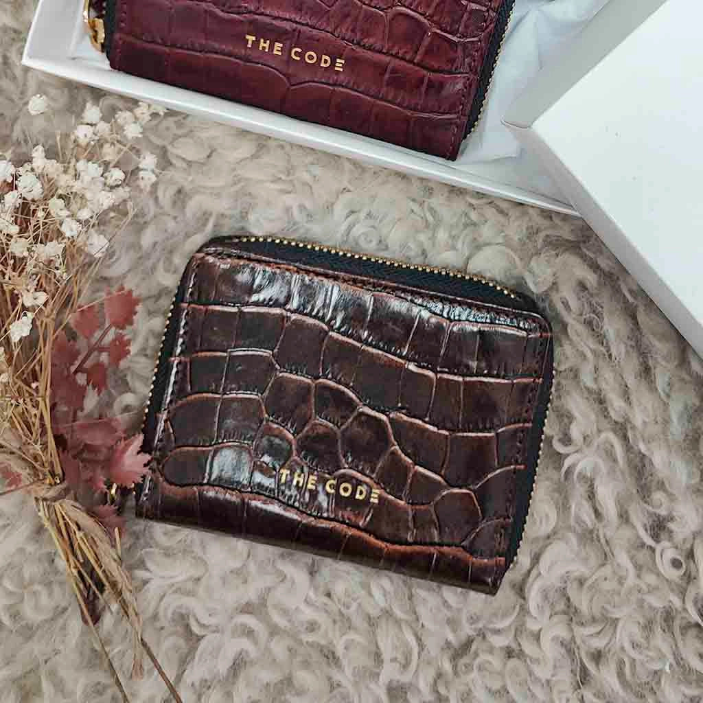 Portafoglio/Portacarte In Vera Pelle Stampa Cocco