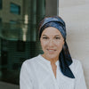 Berretto Turbante Donna In Morbido Bamboo Fantasia Blu - per Pelli Sensibili