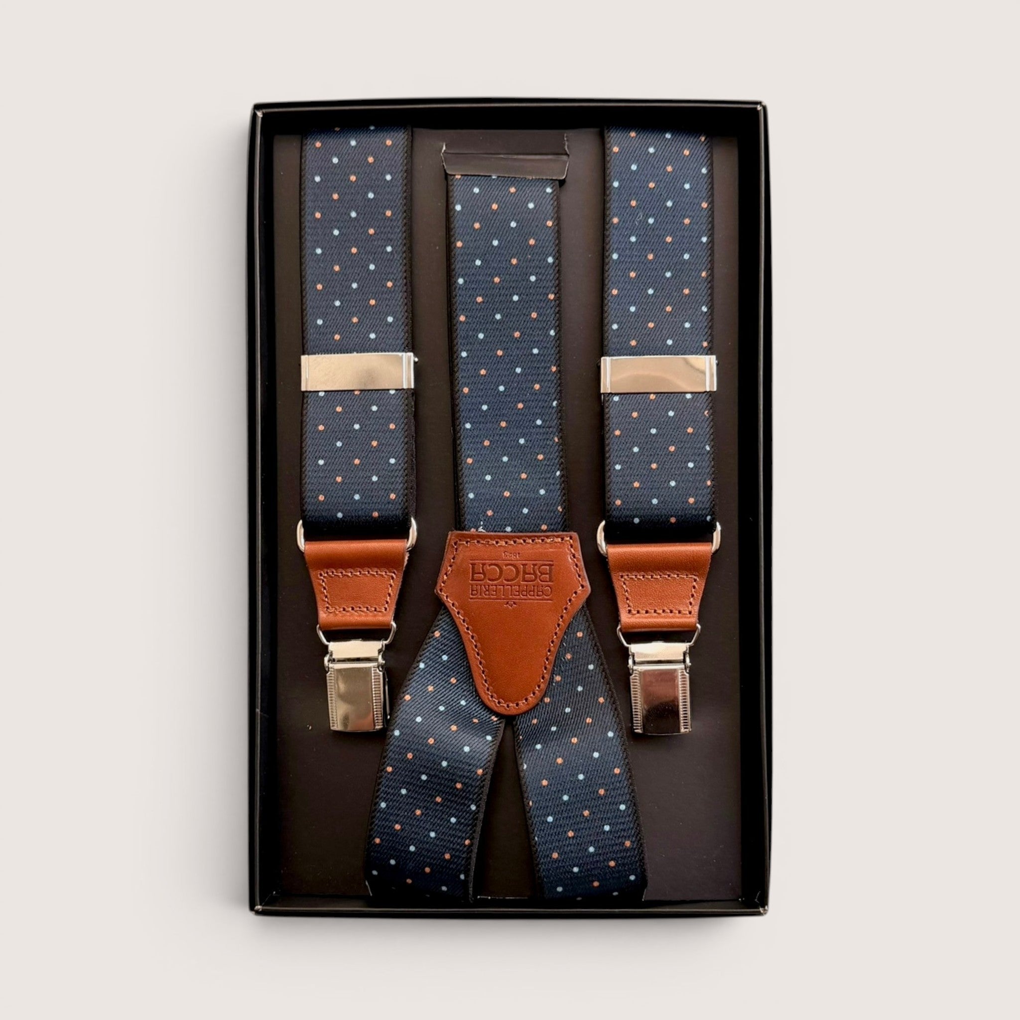 Bretelle A  X Larghe Elastiche Con Terminali In Pelle Fantasia Puntino