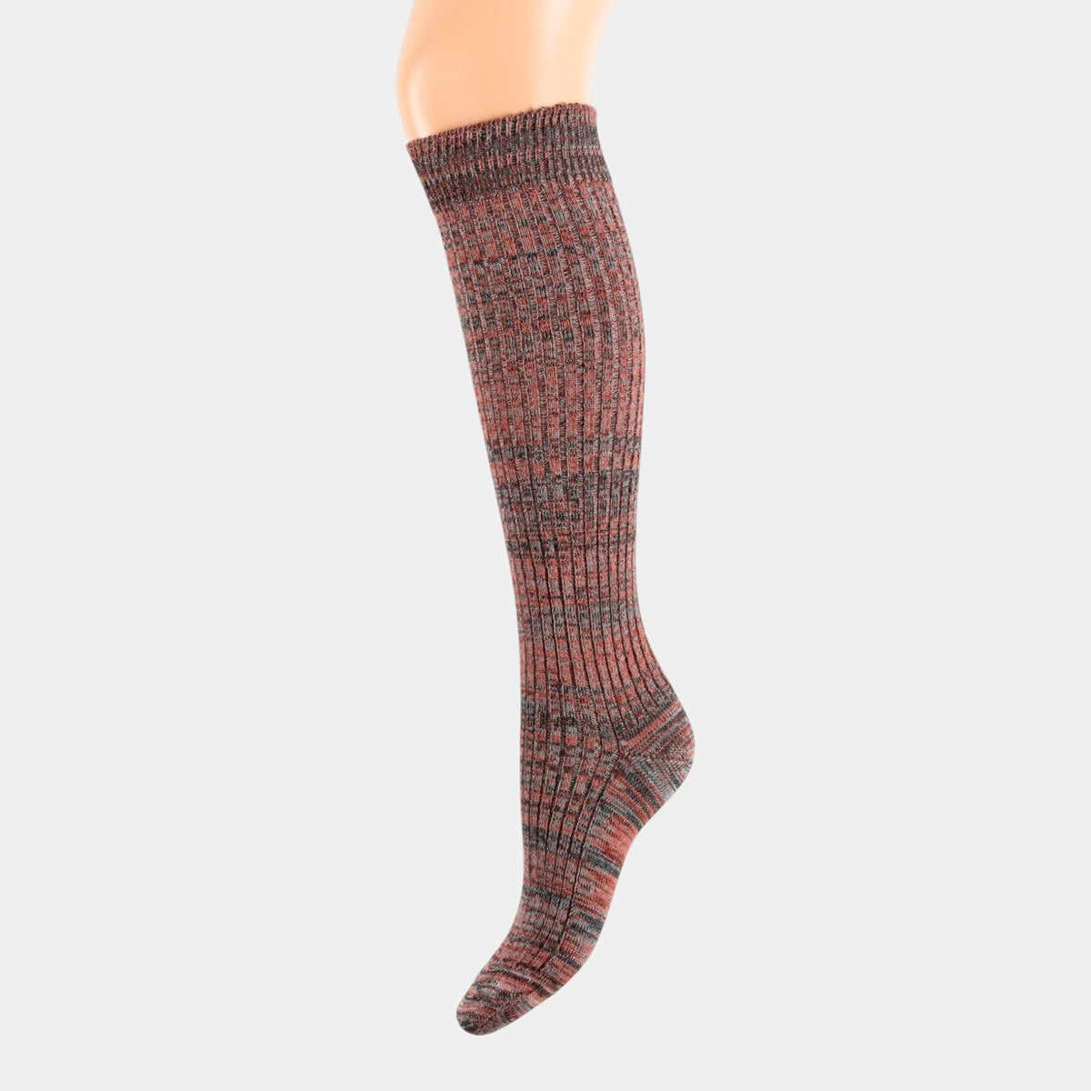 Calzino lungo donna mélange rosso-grigio cotone