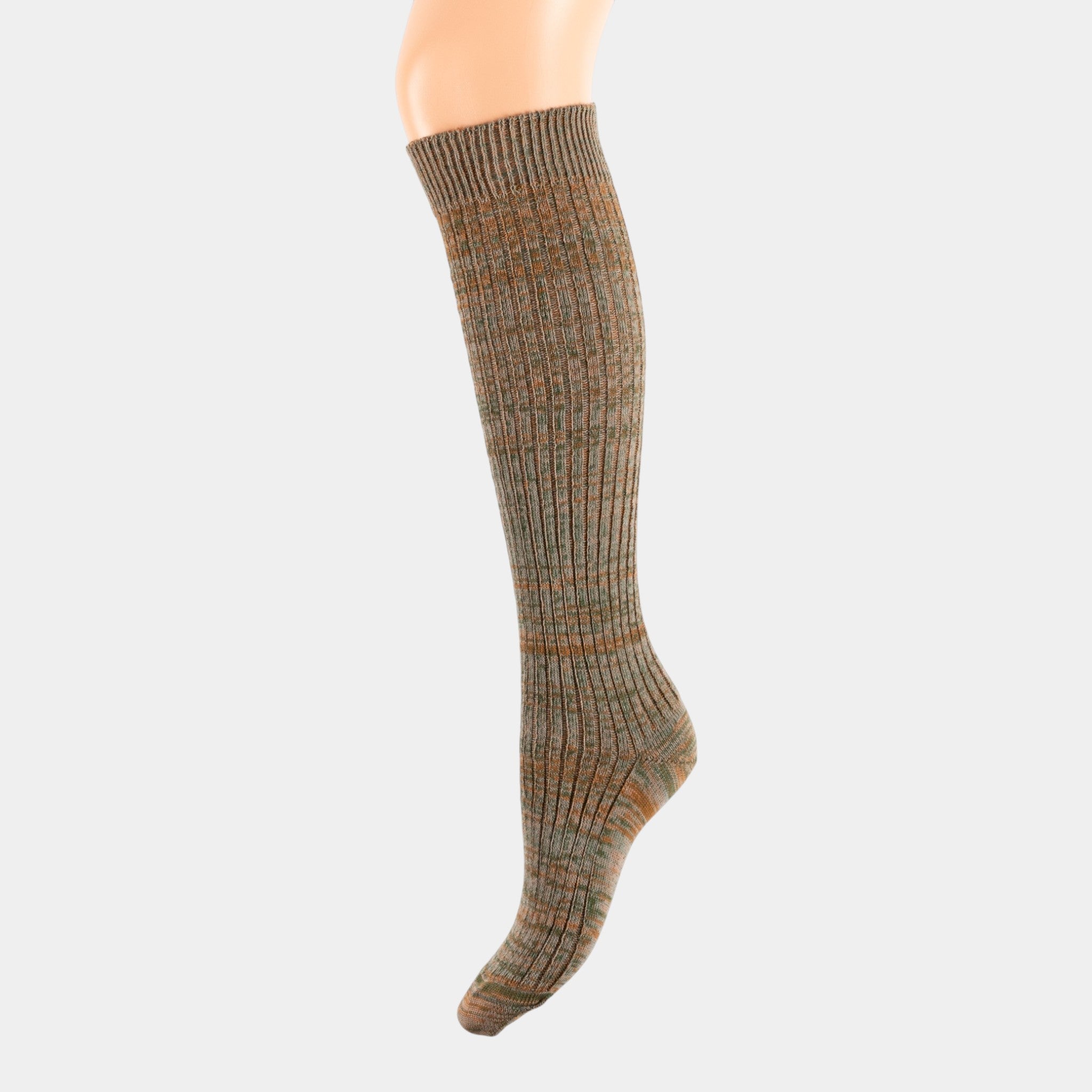 Calzino lungo donna mélange verde-ocra cotone