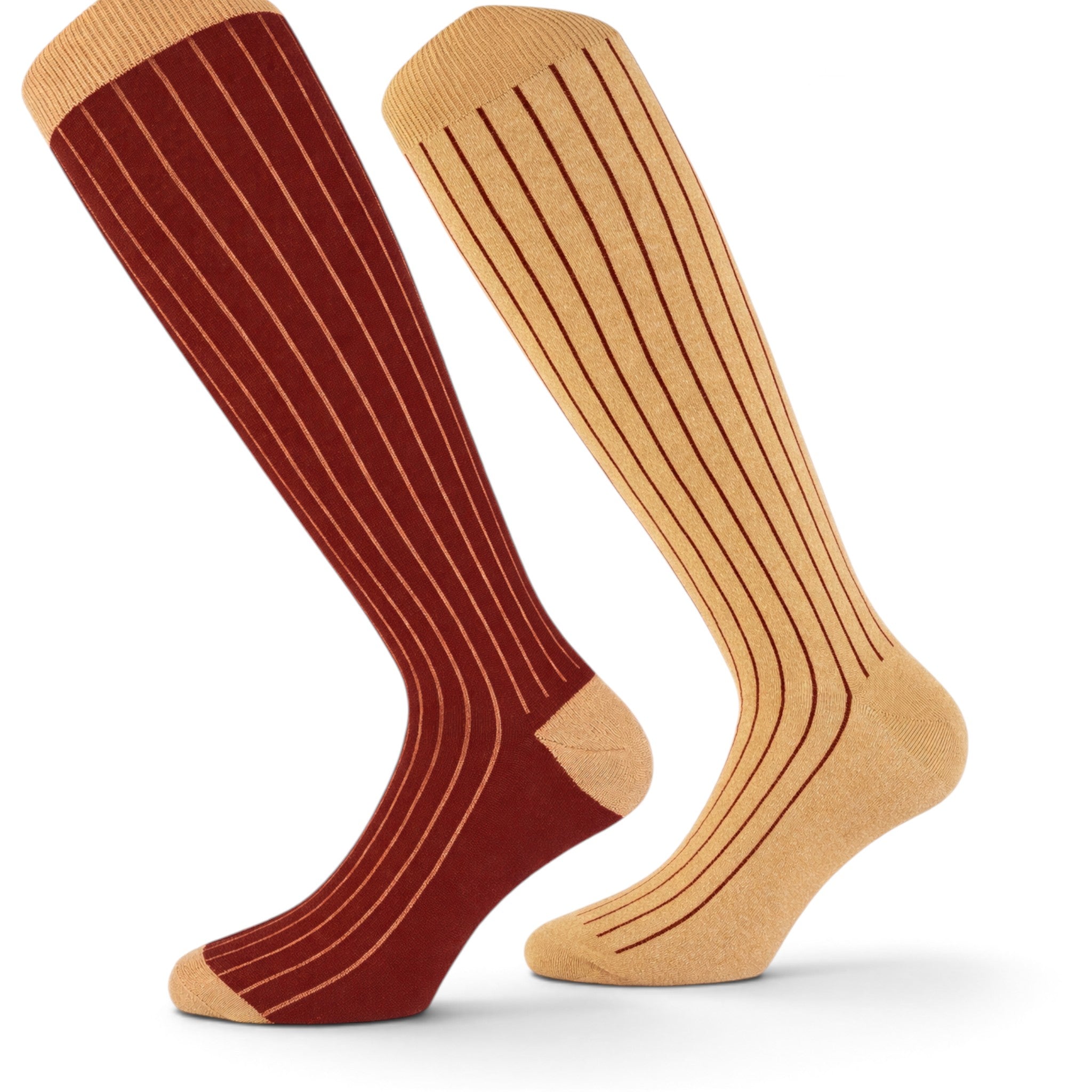 Calzini lunghi double face in cotone bordeaux e beige