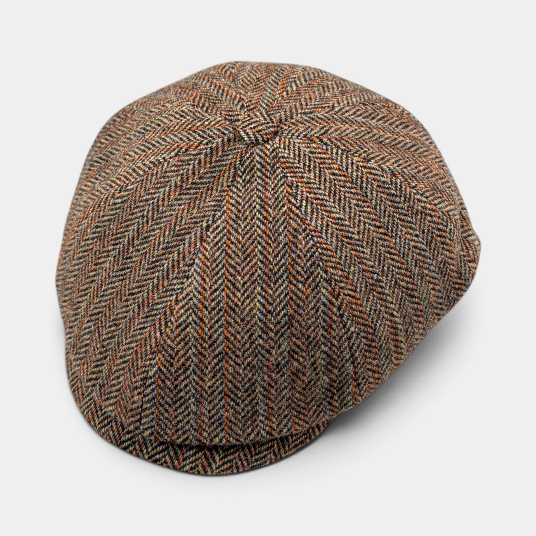 Coppola Irlandese 8 Spicchi In Tessuto 100% Lana Vergine Motivo Herringbone Marrone - Alfonso D'Este