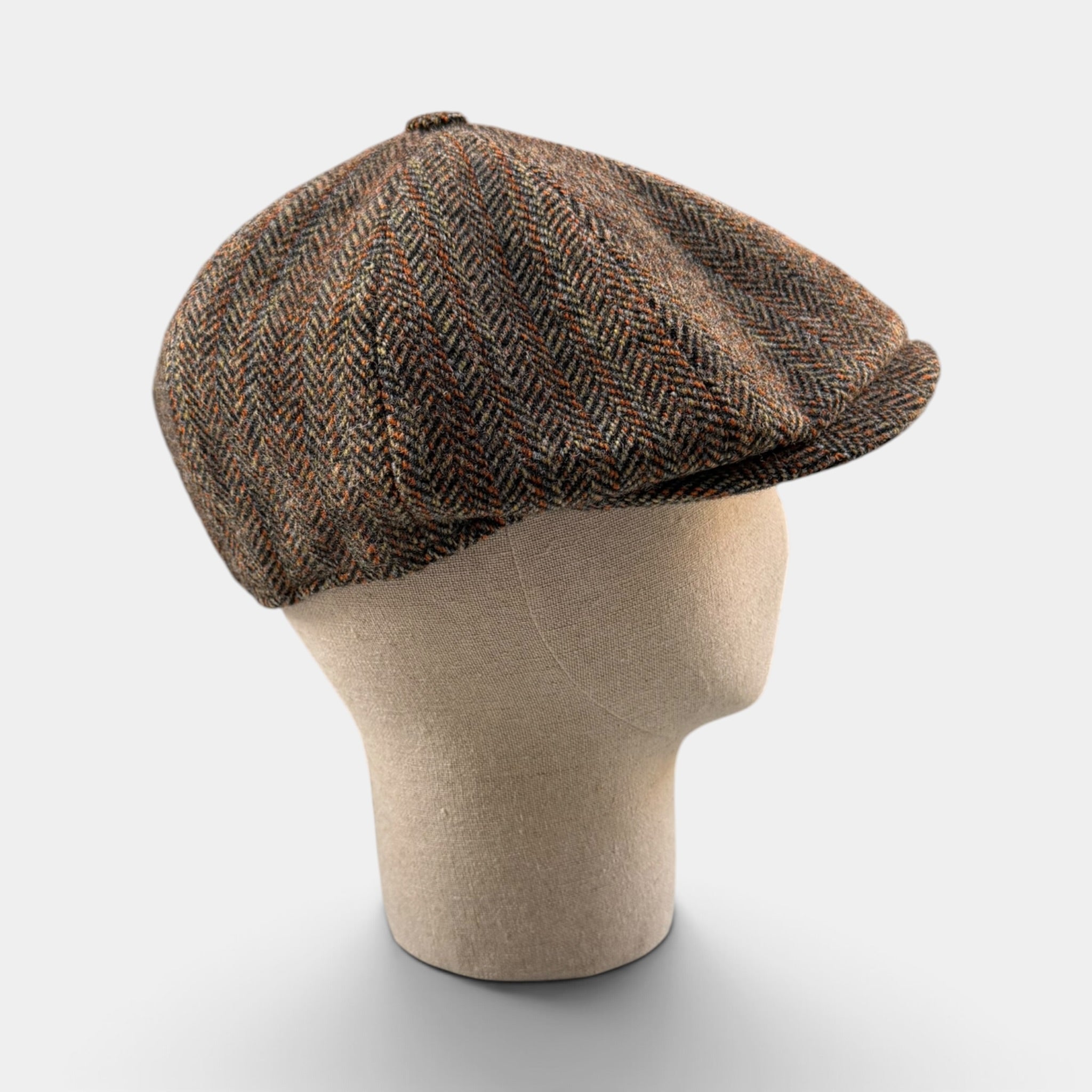 Coppola Irlandese 8 Spicchi In Tessuto 100% Lana Vergine Motivo Herringbone Marrone - Alfonso D'Este