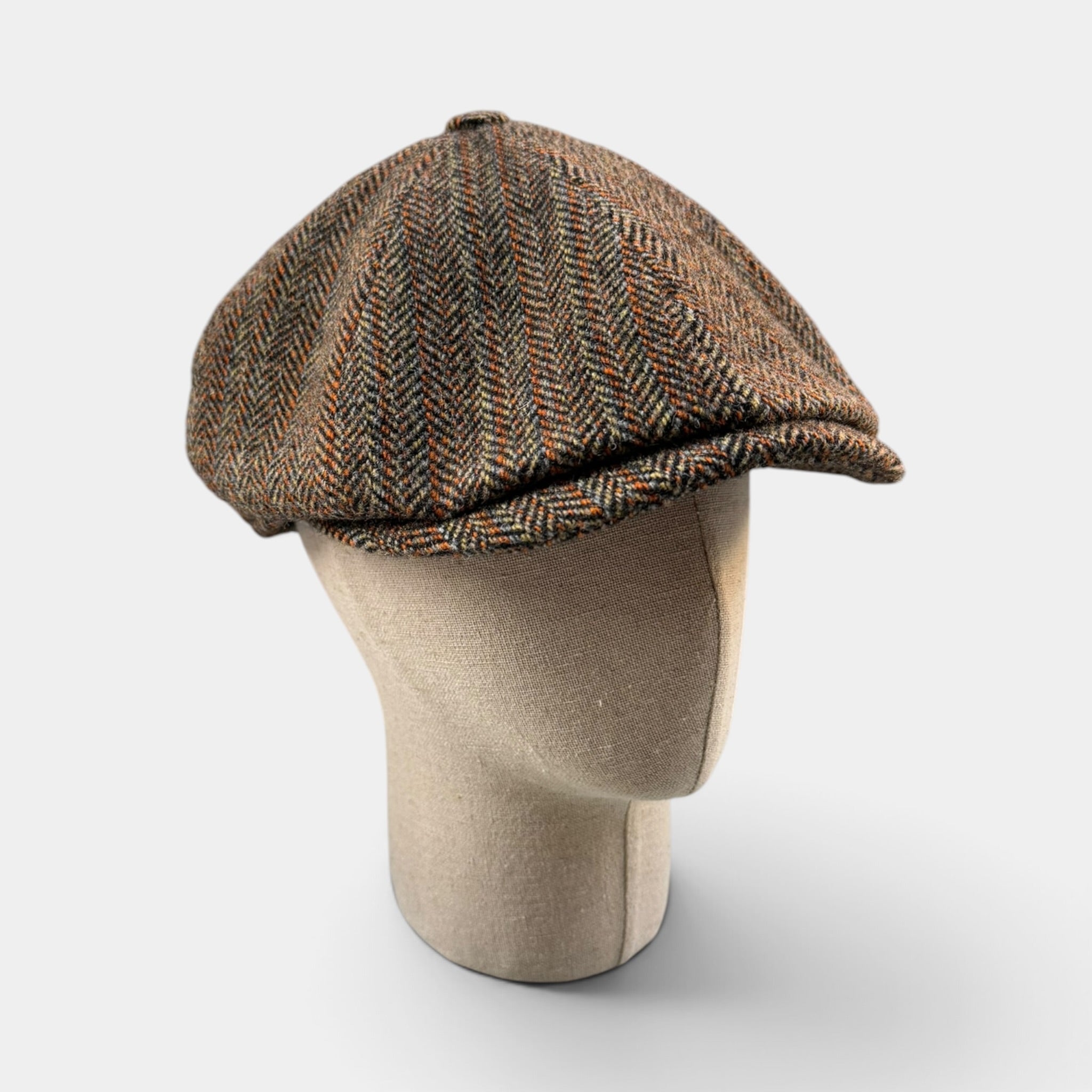Coppola Irlandese 8 Spicchi In Tessuto 100% Lana Vergine Motivo Herringbone Marrone - Alfonso D'Este