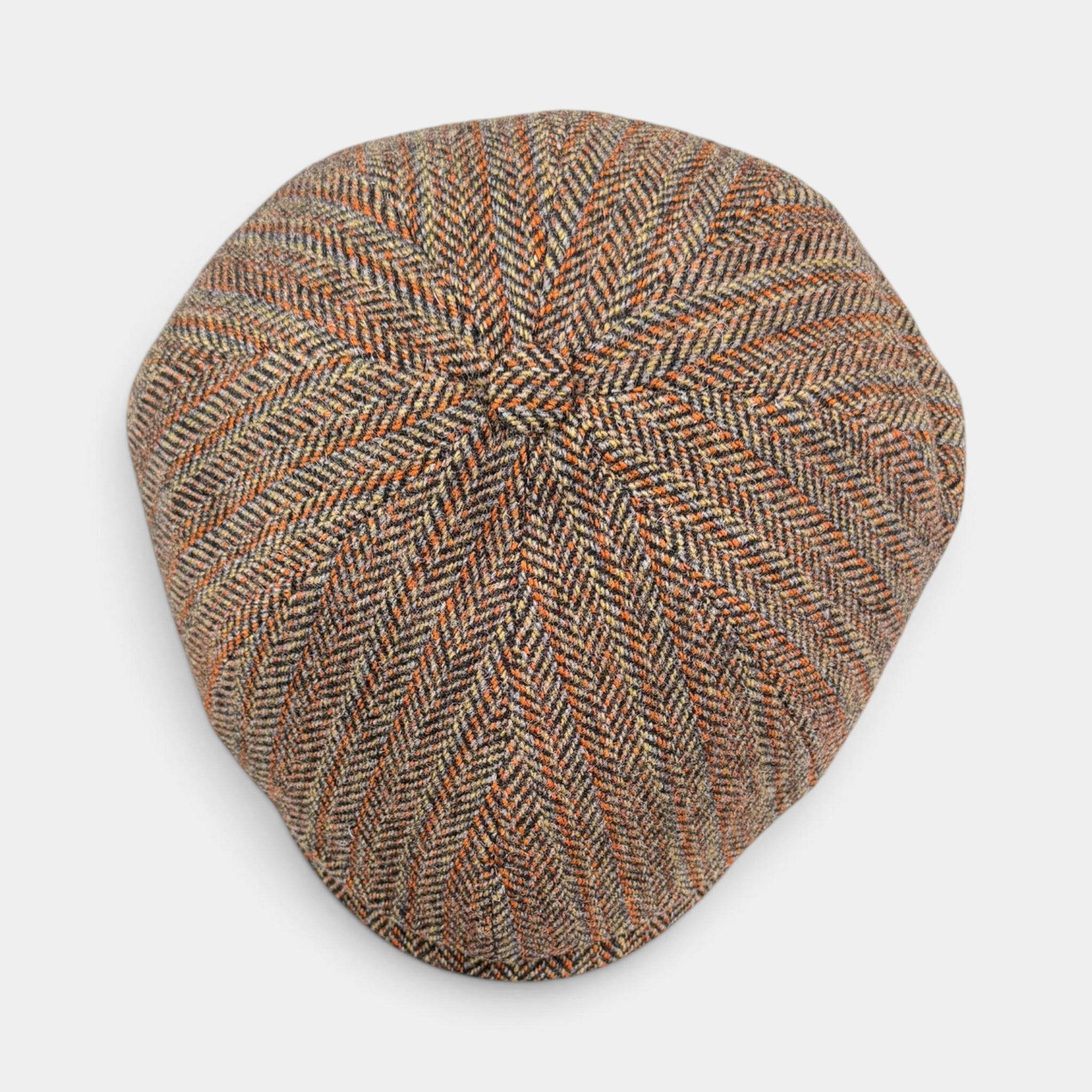 Coppola Irlandese 8 Spicchi In Tessuto 100% Lana Vergine Motivo Herringbone Marrone - Alfonso D'Este