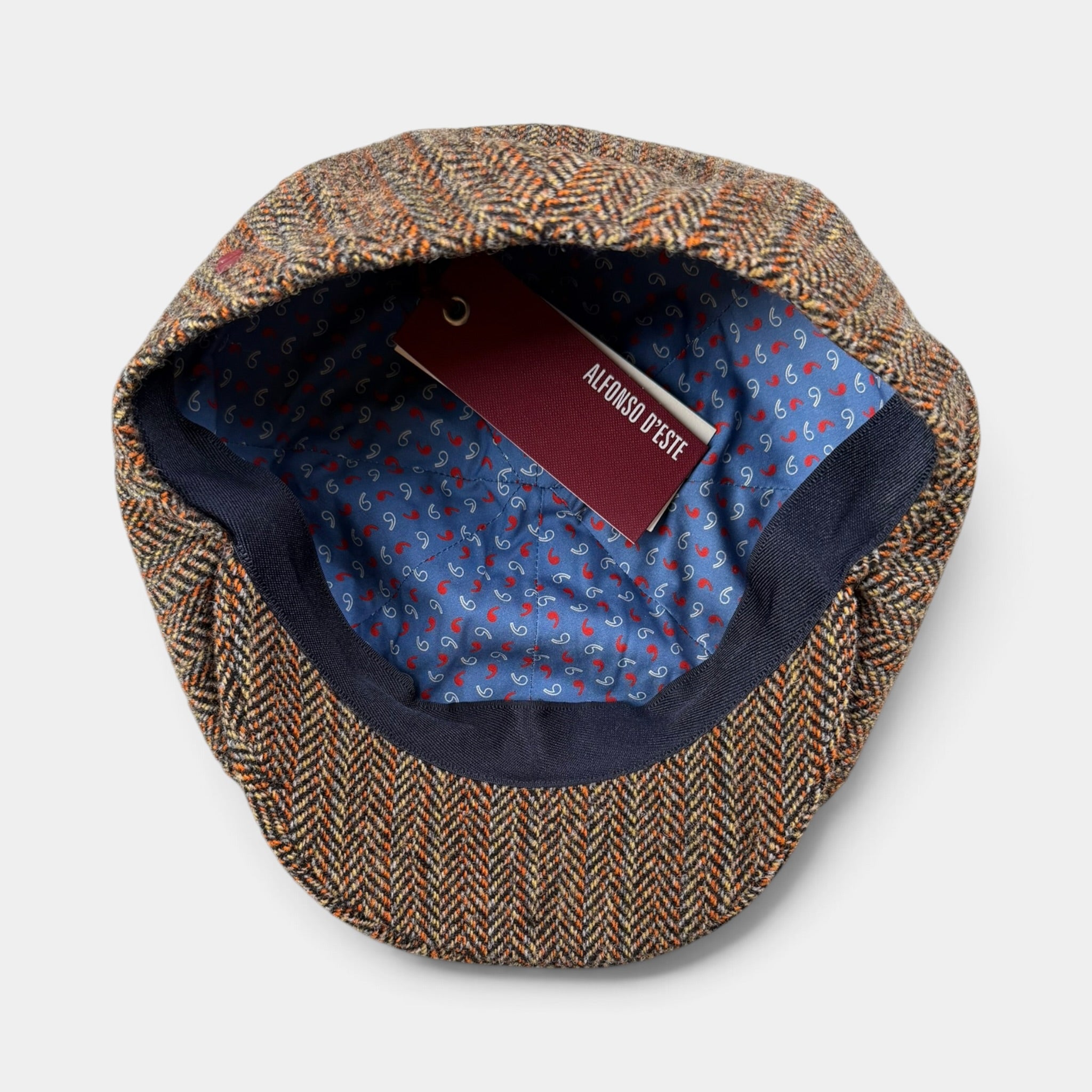 Coppola Irlandese 8 Spicchi In Tessuto 100% Lana Vergine Motivo Herringbone Marrone - Alfonso D'Este