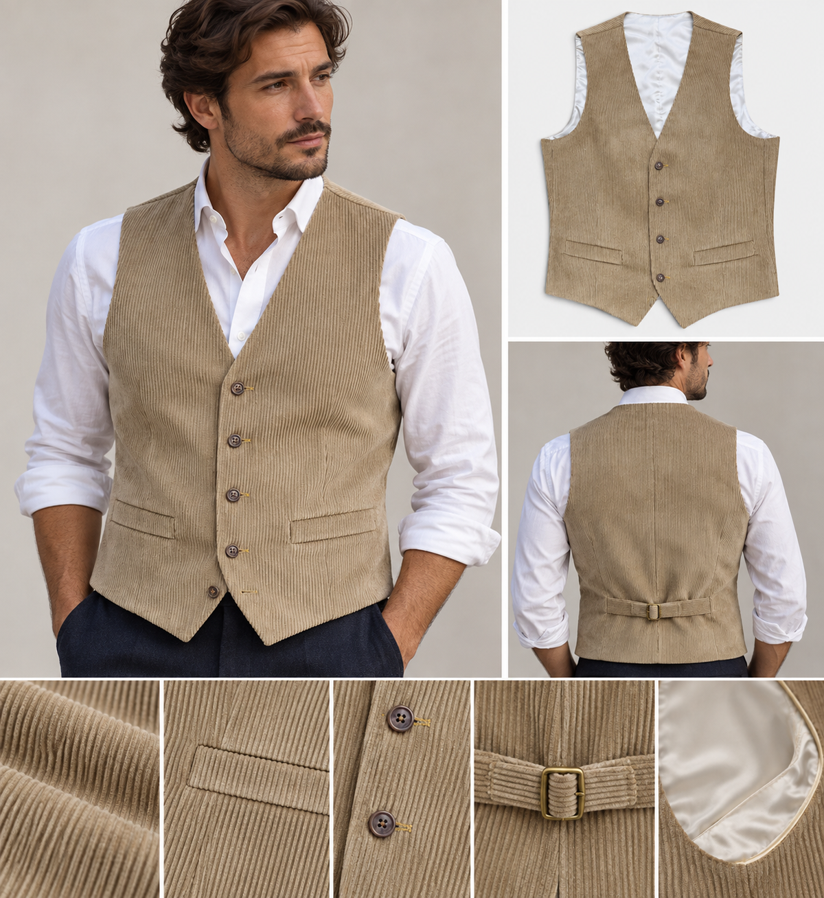 Gilet Uomo In Velluto Di Cotone Beige - Made in Italy - Cappelleria Bacca