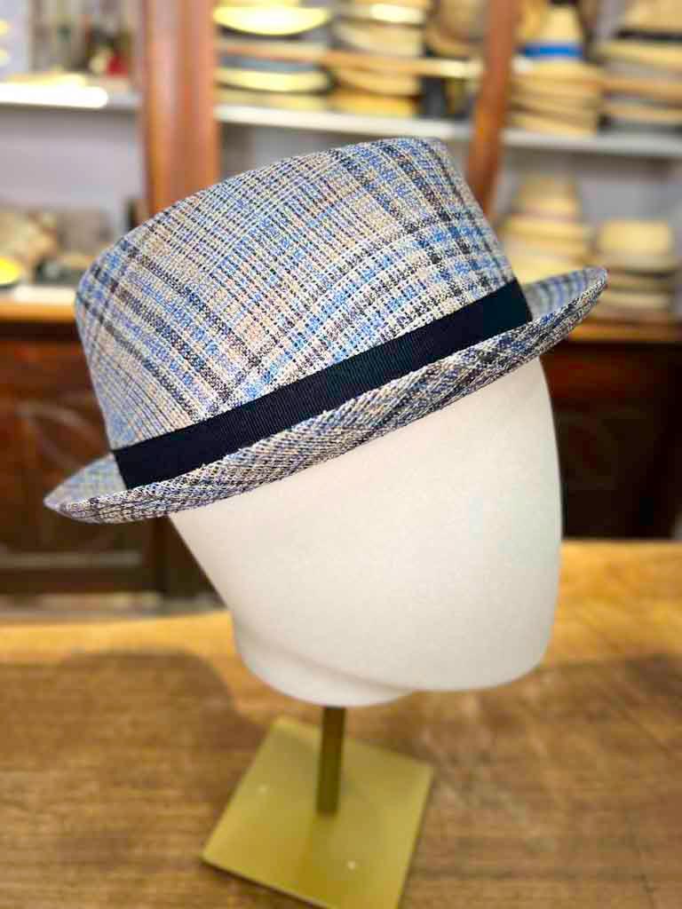 Cappello Trilby Da Uomo In Lino Azzurro