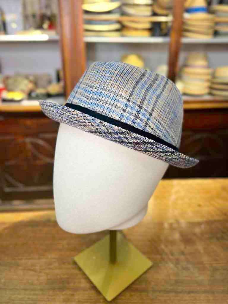 Cappello Trilby Da Uomo In Lino Azzurro