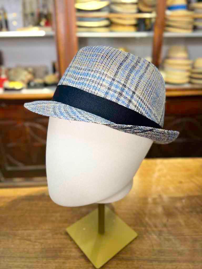 Cappello Trilby Da Uomo In Lino Azzurro