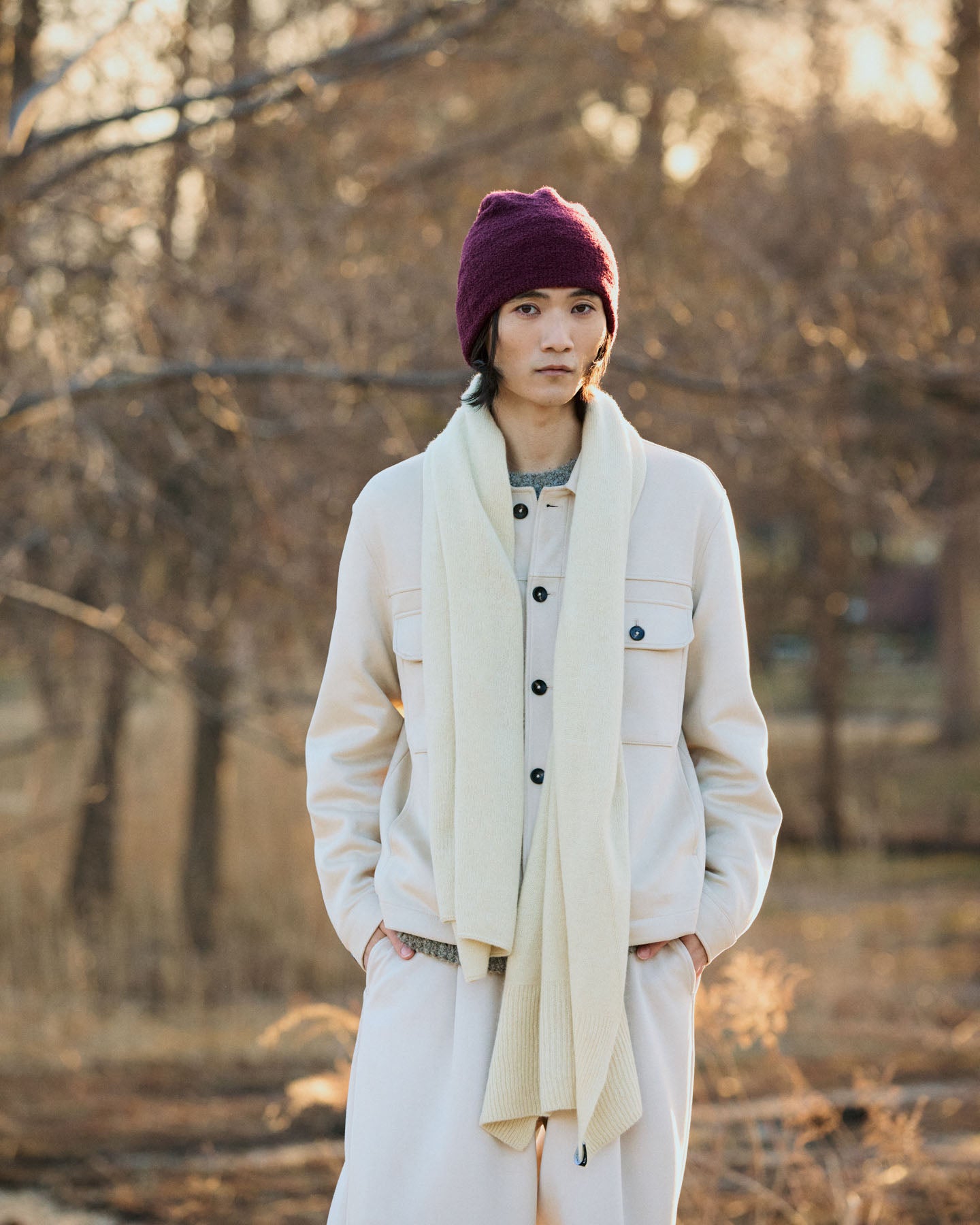 Berretto Beanie Double Face In Maglia Di Lana Con Dettaglio