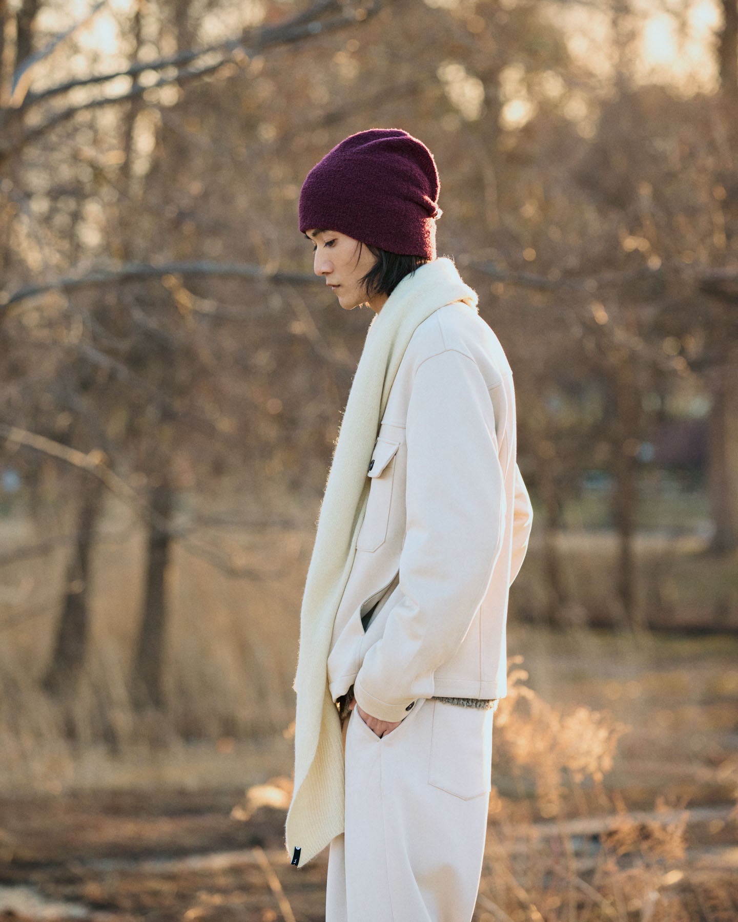 Berretto Beanie Double Face In Maglia Di Lana Con Dettaglio