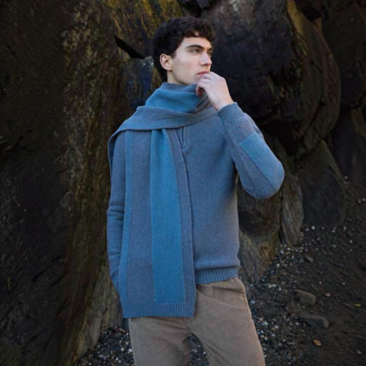 Sciarpa In Pura Lana e Cashmere Aran Herringbone 190x30cm - Cappelleria Bacca