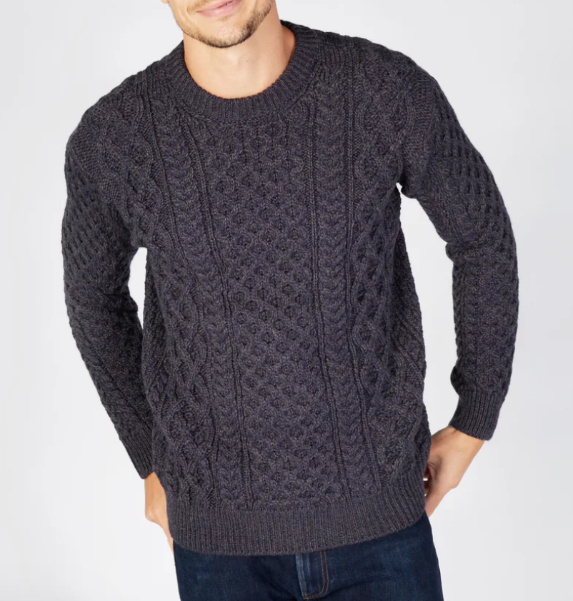 Maglione Unisex Girocollo Aran Honeycomb Pura Lana