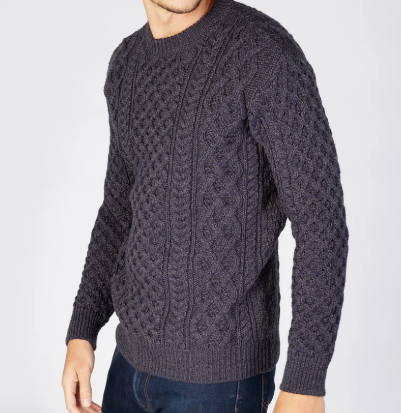 Maglione Unisex Girocollo Aran Honeycomb Pura Lana