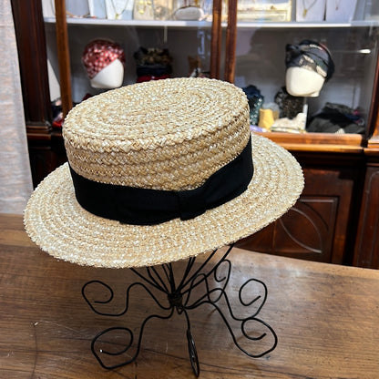 Cappello paglietta di paglia naturale e fascia nera con fiocco