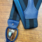Bretelle blu elastiche di alta qualità, con asola in pelle, clip singola posteriore, doppia anteriore. 