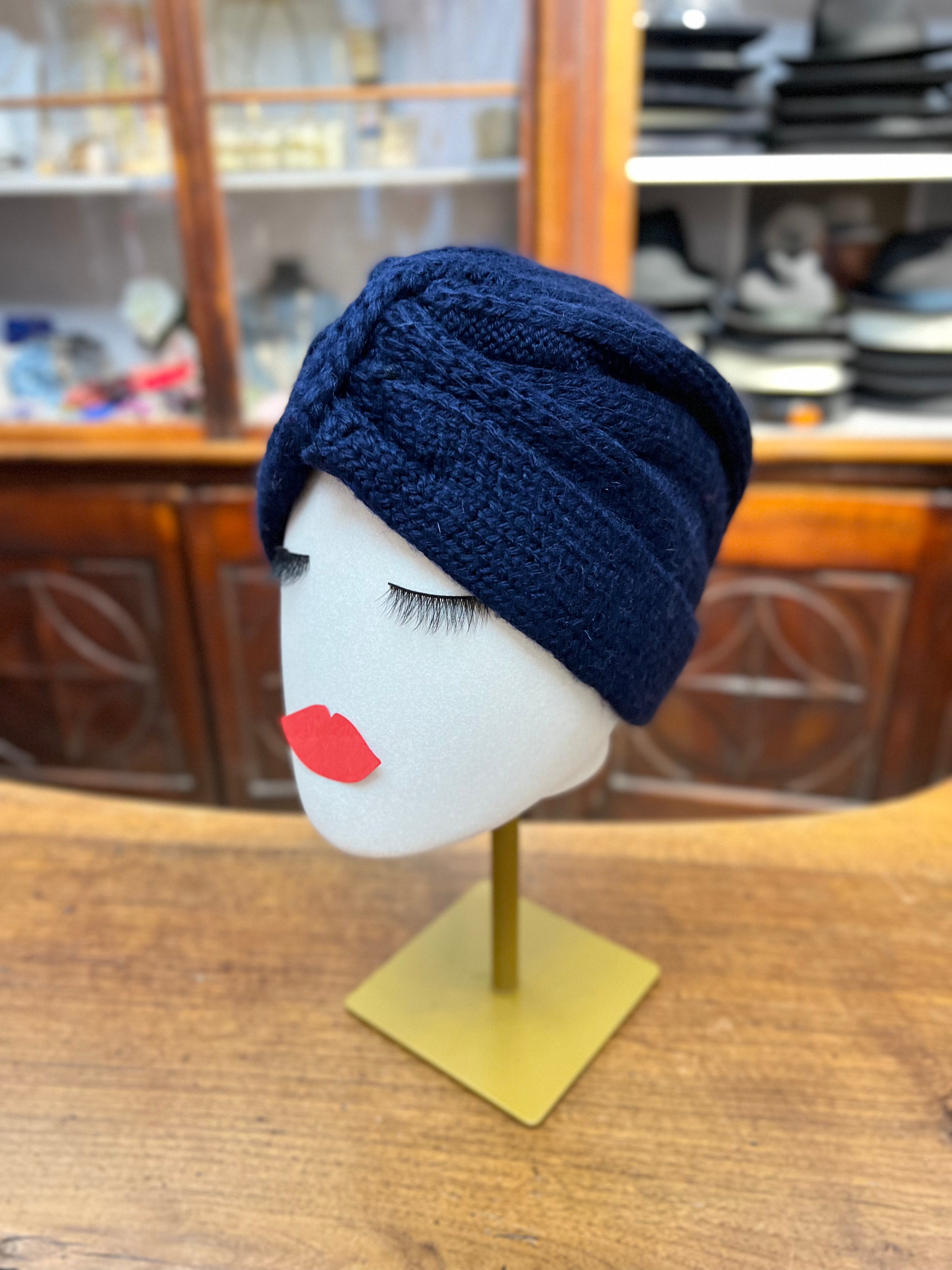 Turbante In Maglia di Lana Blu - Cappelleria Bacca