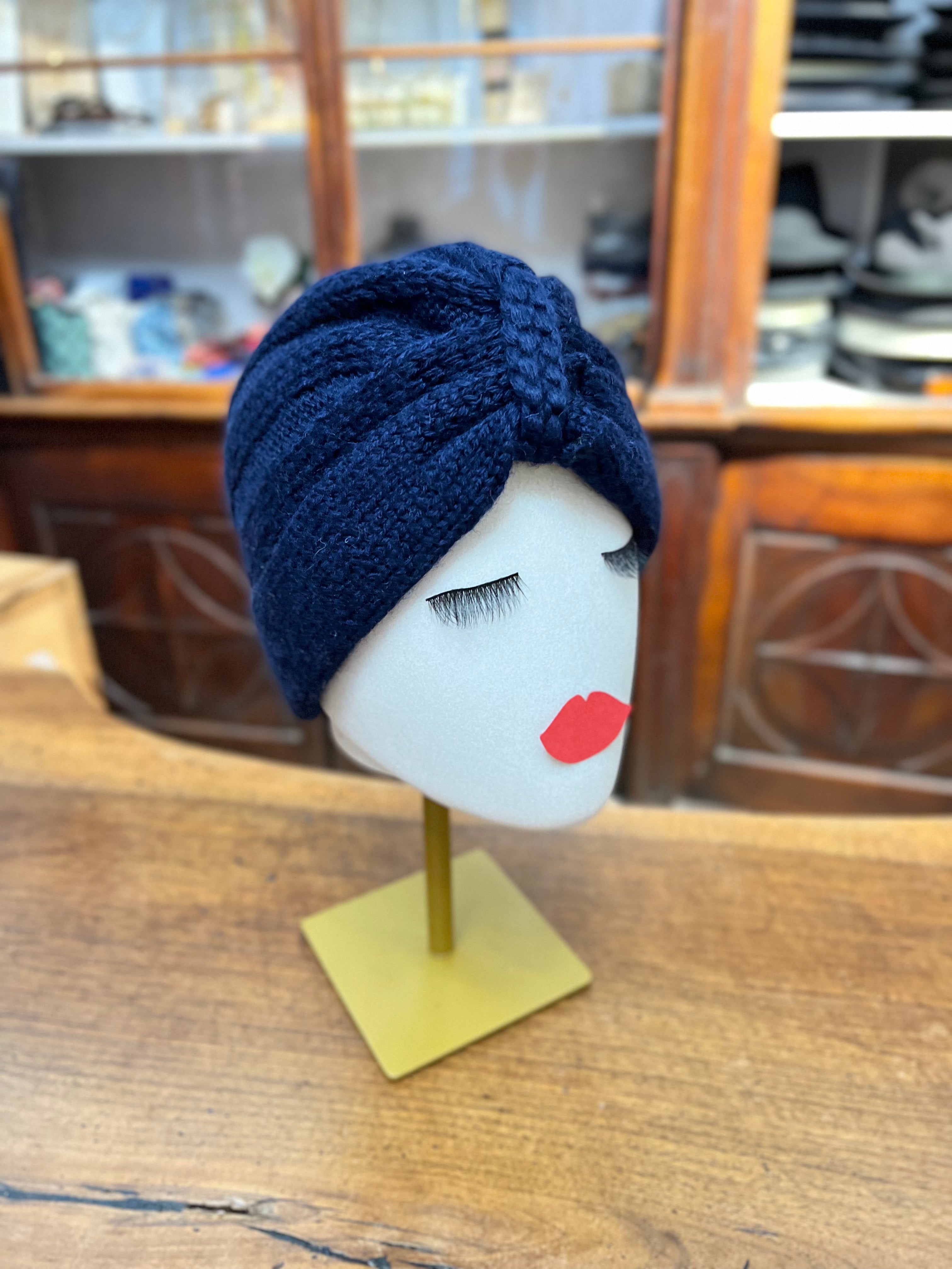 Turbante In Maglia di Lana Blu - Cappelleria Bacca