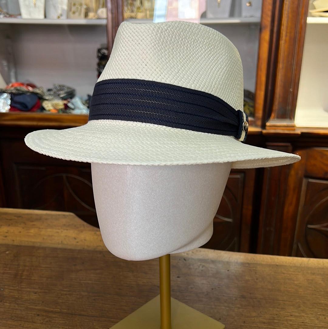 Cappello Panama Gibara Realizzato In Francia – Taglia 62 Cm, Colore Blu Marina, Paglia Intrecciata In Italia, Tesa 7 Cm