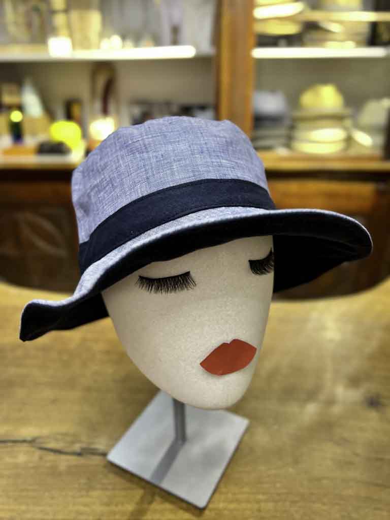 Cappello Bucket Da Donna In Lino Blu Taglia Regolabile