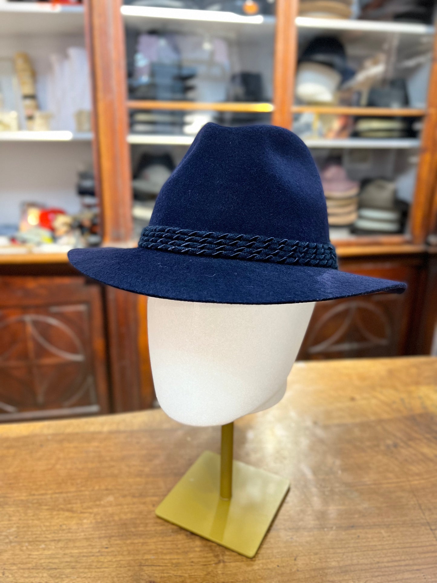Cappello Tipico Tirolese Blu In Feltro di Lana - Cappelleria Bacca