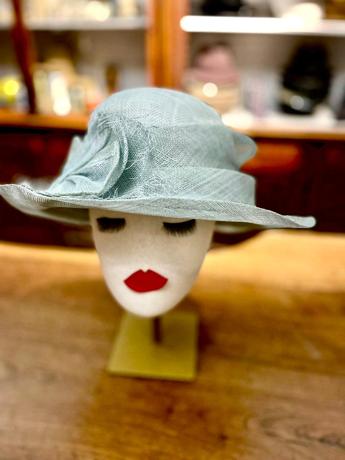 Cappello Cerimonia Donna Elegante In Paglia Naturale Azzurro