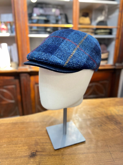 English Blue Harris Tweed Flat Cap