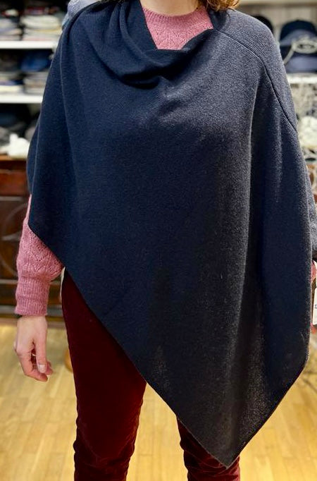 Mantella Poncho In Puro Cashmere Blu - Cappelleria Bacca