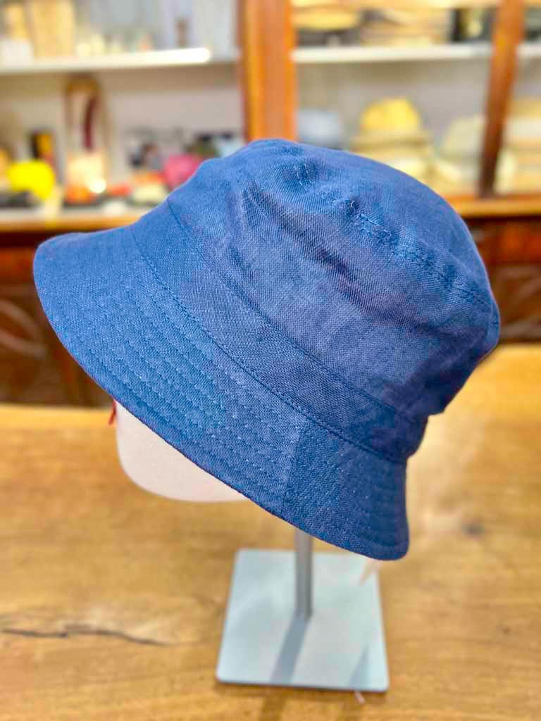 Cappello Bucket In Lino Blue Jeans Arrotolabile