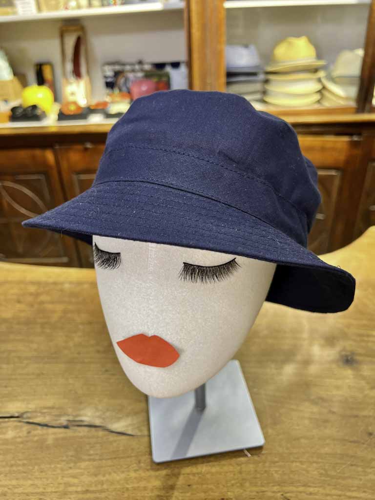 Cappello Bucket In Lino Blu Arrotolabile