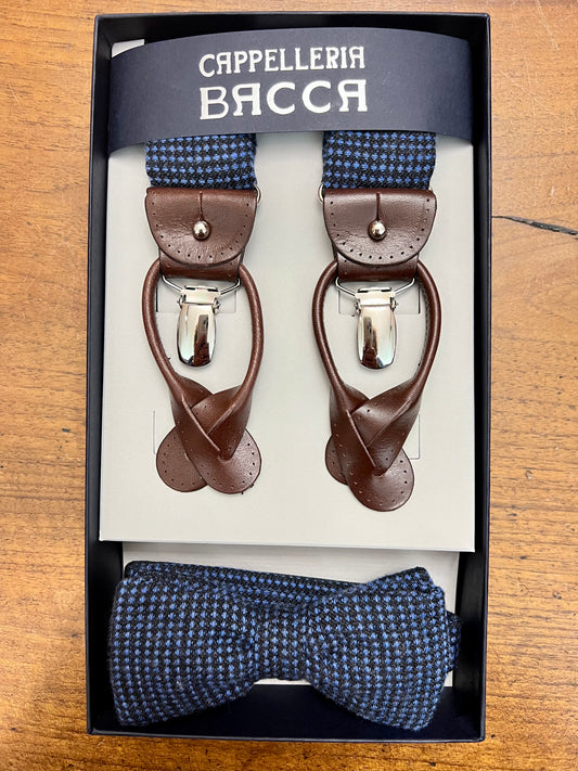 Regimental Blue and Black Wide Elastic Braces with Leather Buttonholes