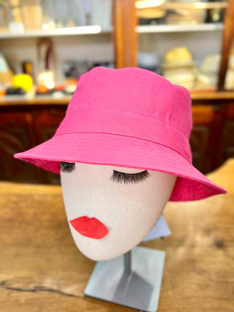 Cappello Bucket In Lino Fuxia Arrotolabile