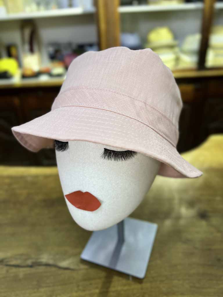 Cappello Bucket In Lino Rosa Arrotolabile