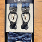 Breite elastische Hosenträger in Regimentsblau und Schwarz mit Lederknopflöchern