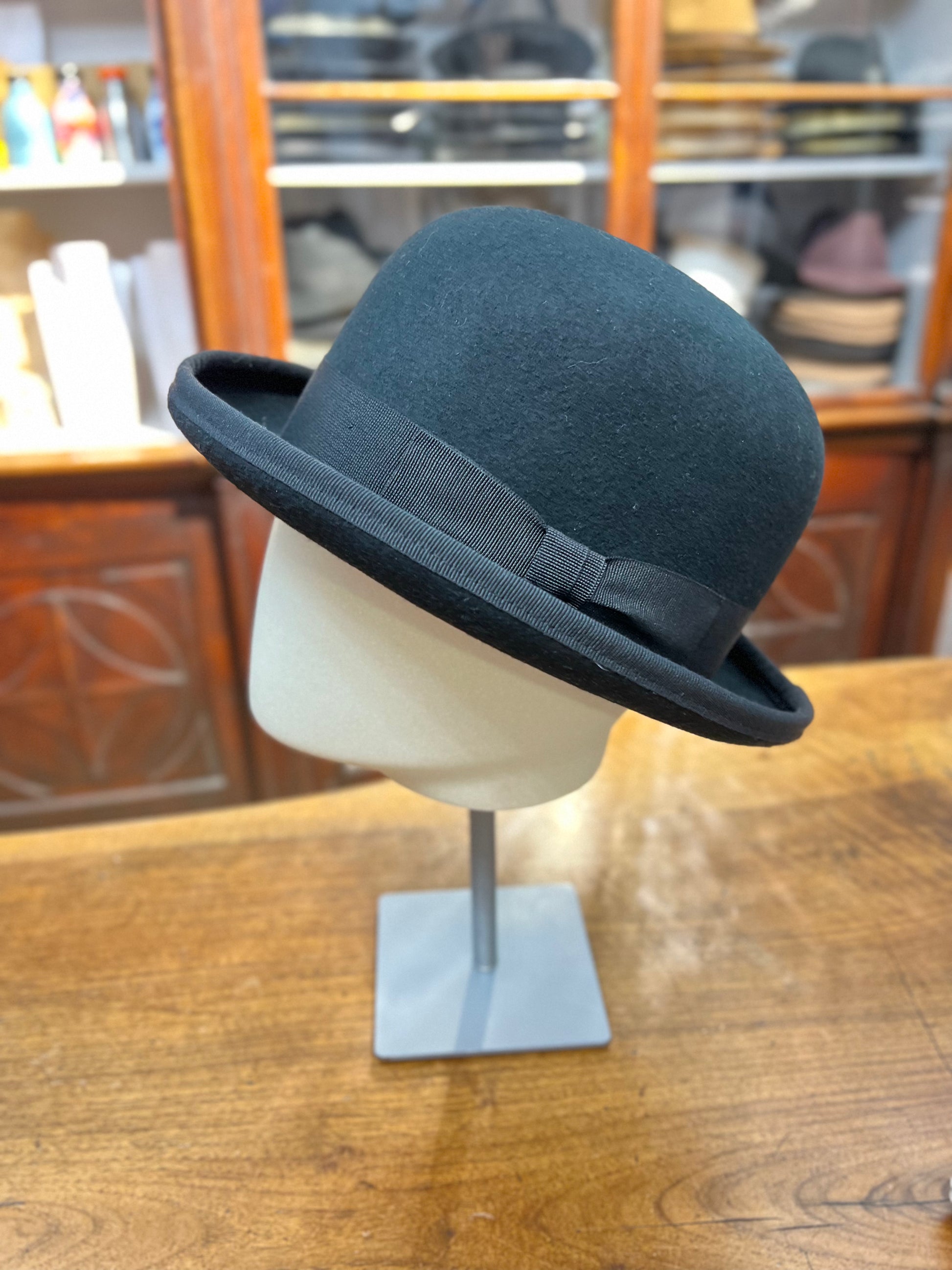 English Bowler Hat in Black Wool Felt